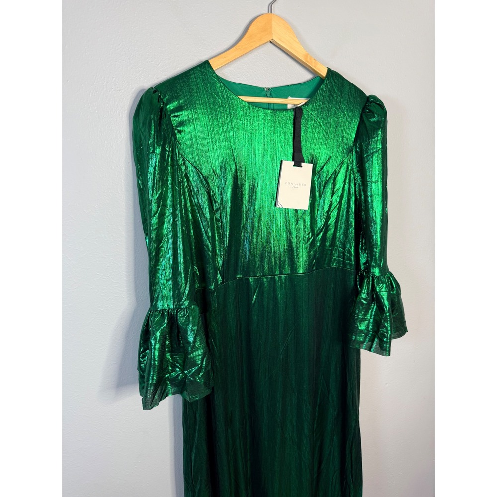 POMANDER PLACE Crinkle Lurex Lillith Maxi Dress Emerald Green XXL NWT - Picture 2 of 8